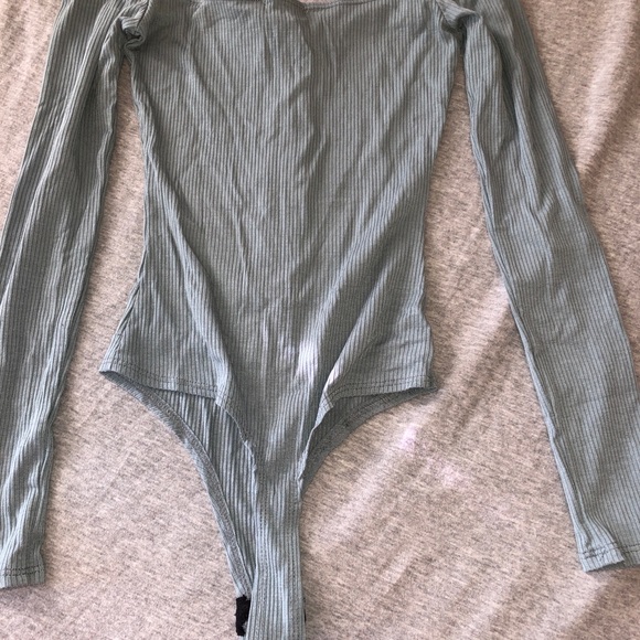 Slate Blue/grey Off Shoulder Long-sleeve Bodysuit - Picture 3 of 3